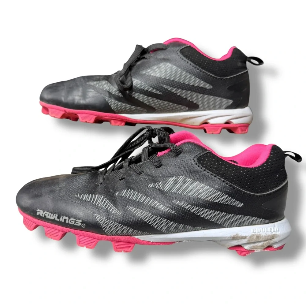 Rawlings Fastpitch Softball baseball Cleats Molded Black Pink kids Girls Size 5D